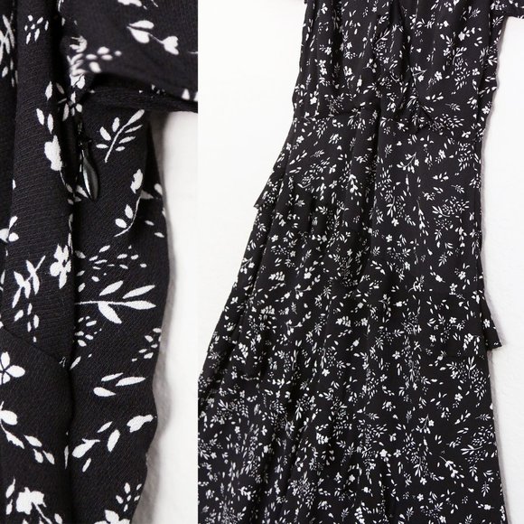 Joie Orita Midi Dress Size 2 Caviar Black White Floral Asymmetric Ruffles $348 - Picture 14 of 16